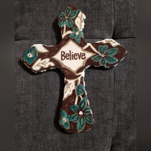Glory Haus Laura Kirkland Handpainted Ceramic Cross "Believe "